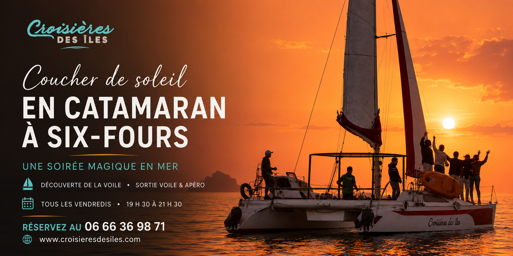 Balade en catamaran à Six-Fours au coucher du soleil avec Croisières des Îles