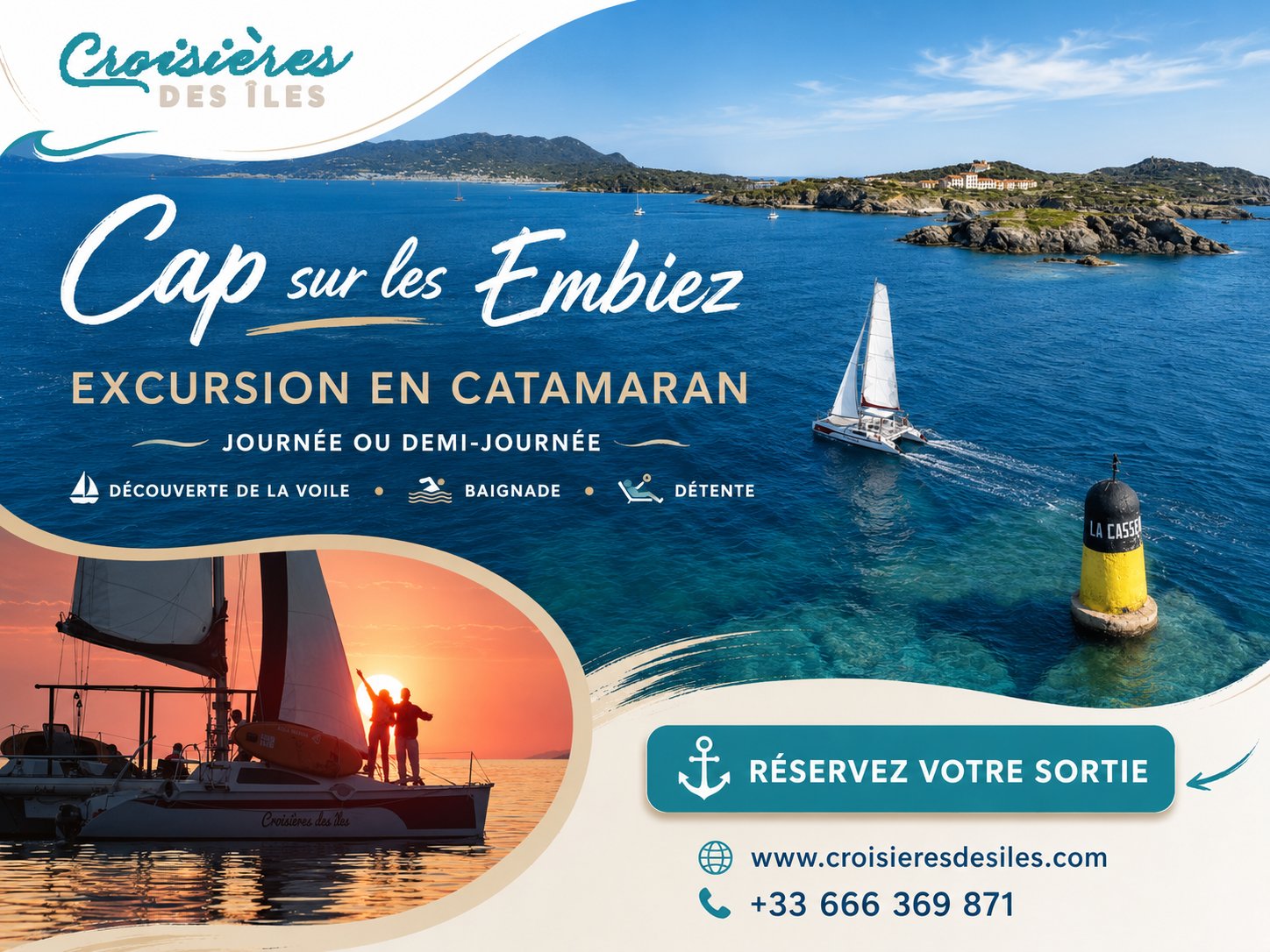 Demi-journée ou journée en catamaran à Six-Fours avec Croisières des Îles